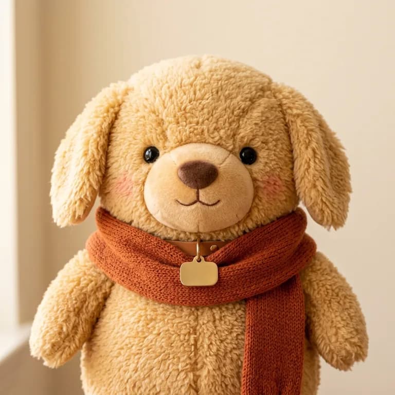 Sunny, a plush golden retriever puppy with an orange scarf